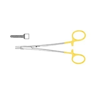 FRENCH EYE NEEDLE HOLDER, TUNGSTEN CARBIDE, USE W/ 1-0, 2-0, & 3-0 SUTURE, 7" (17.5 CM)