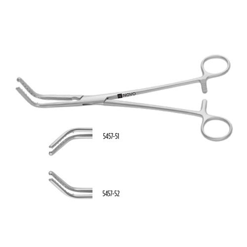 SAROT BRONCHUS CLAMP, ONE JAW SERRATED LONGITUDINALLY, THE OTHER W/ PINS, 9" (23.0 CM), CVD LEFT