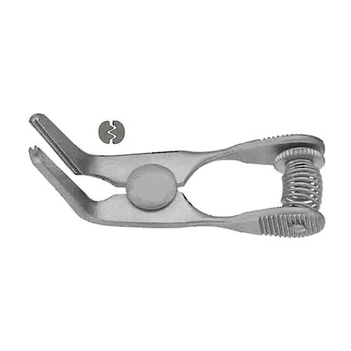 GLOVER BULLDOG CLAMPS, ANGLED JAWS, COOLEY SERRATIONS, JAW LENGTH: 3.1 CM, LENGTH: 5.1 CM