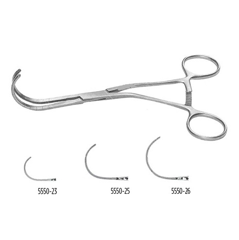 COOLEY ACUTELY CURVED CLAMP, ANGLED SHANKS, CALIBRATED AT 5.0 MM INTERVALS, 6 1/2" (16.5 CM), SM