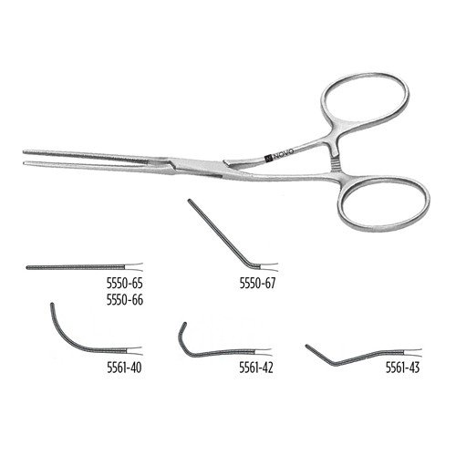 COOLEY NEONATAL CLAMP, 5" (12.5 CM), CURVED SHANKS, ANGLED JAWS