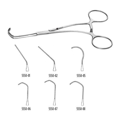 CASTANEDA CLAMP, CURVED SHANKS, LONG THIN JAW, 6" (15.0 CM), PARTIAL OCCLUSION CLAMP, SPOON JAW